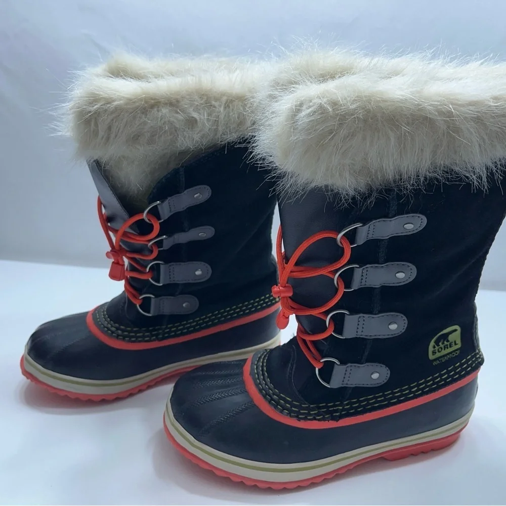 Sorel Waterproof Snow Boots Womens Size 5 Black Red Joan Of Arctic Warm Lined